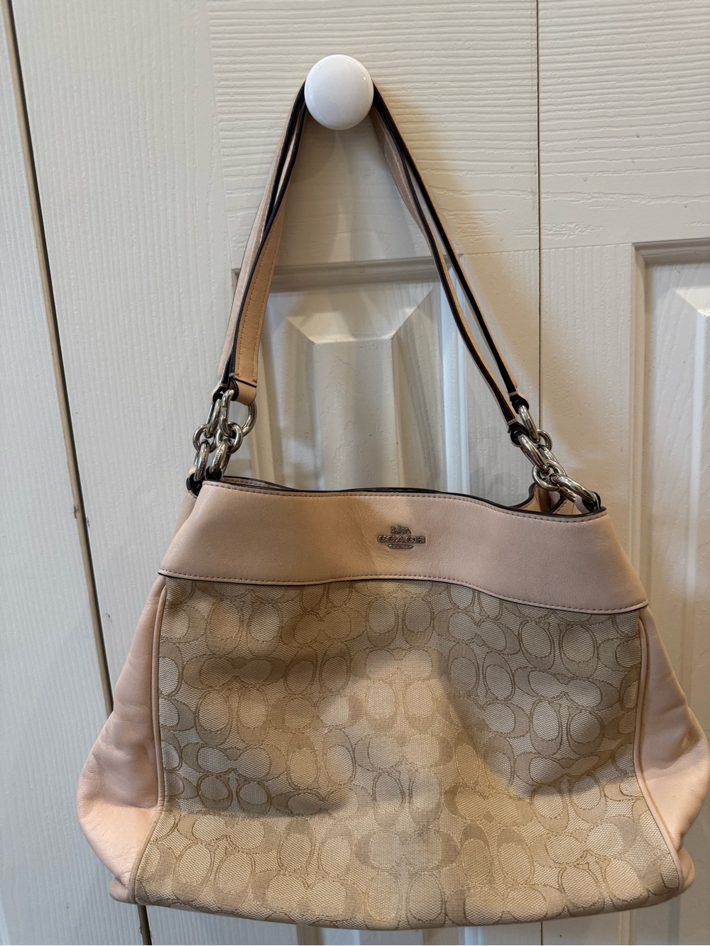 Coach Beige and Blush Signature Canvas Shoulder Bag